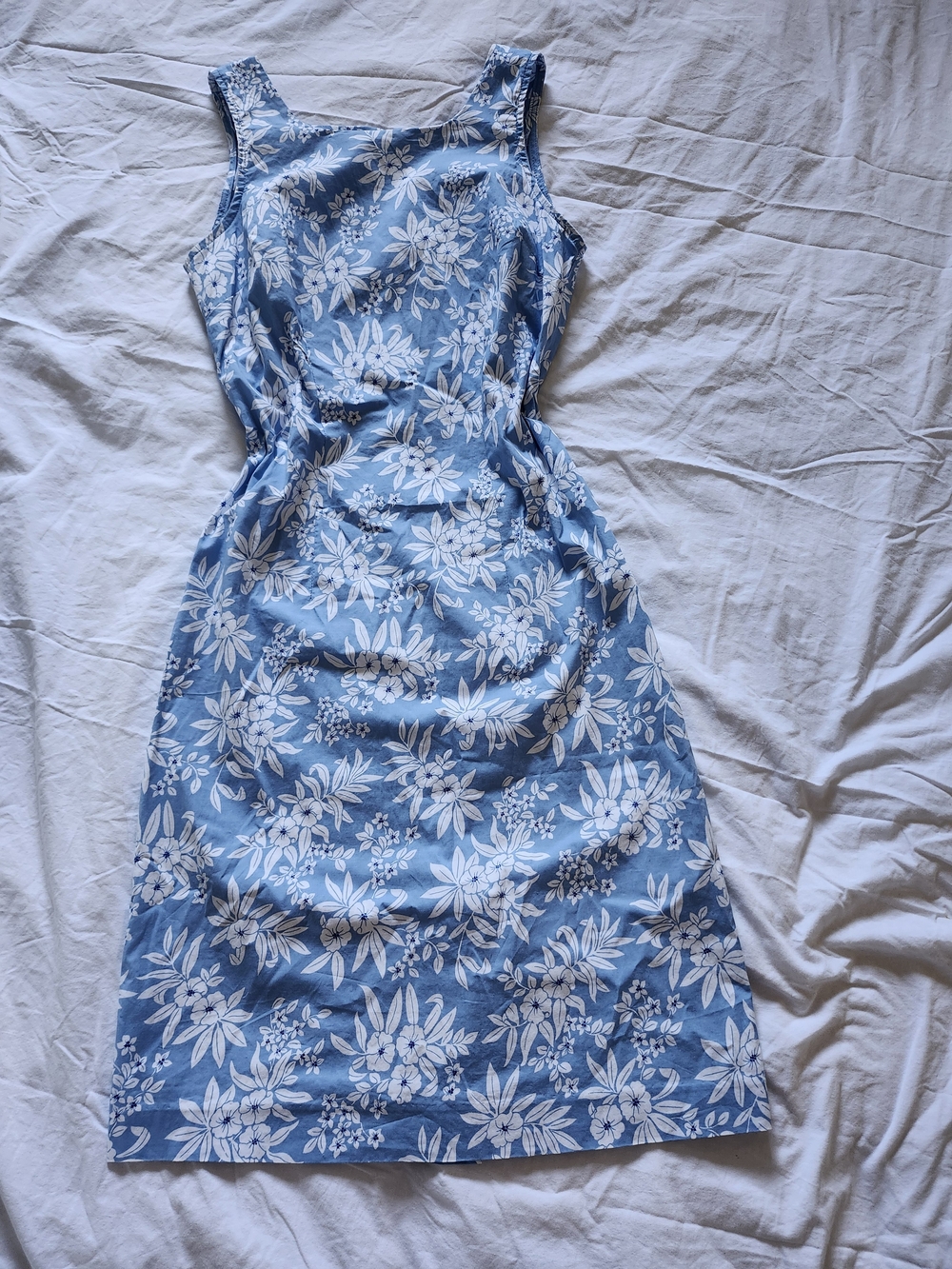 Darling Vintage Blue Floral Dress With Square Neckline